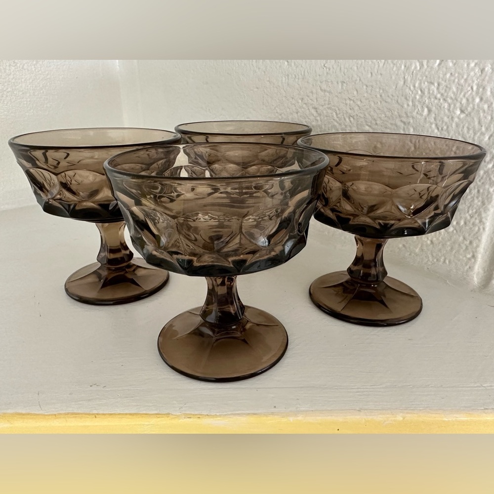 Noritake Perspective Sherbet Cup Glass Smoke Grey Japan Dessert Dish set of 4